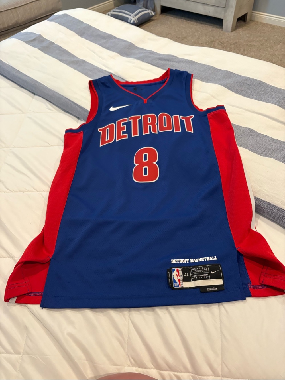 Nike Blue & Red Detroit #8 Basketball Jersey